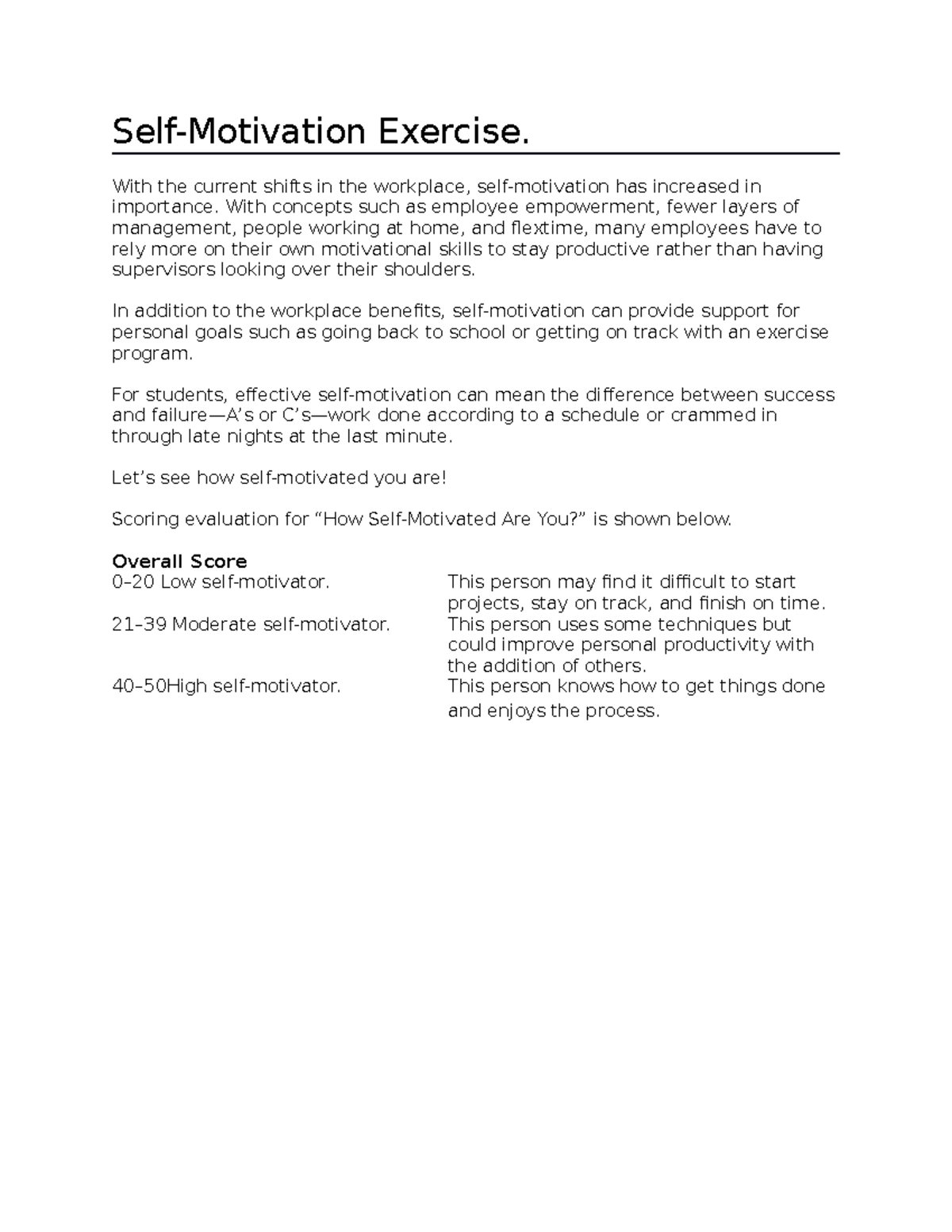 Self Motivated Quiz A self awareness quiz to take SelfMotivation