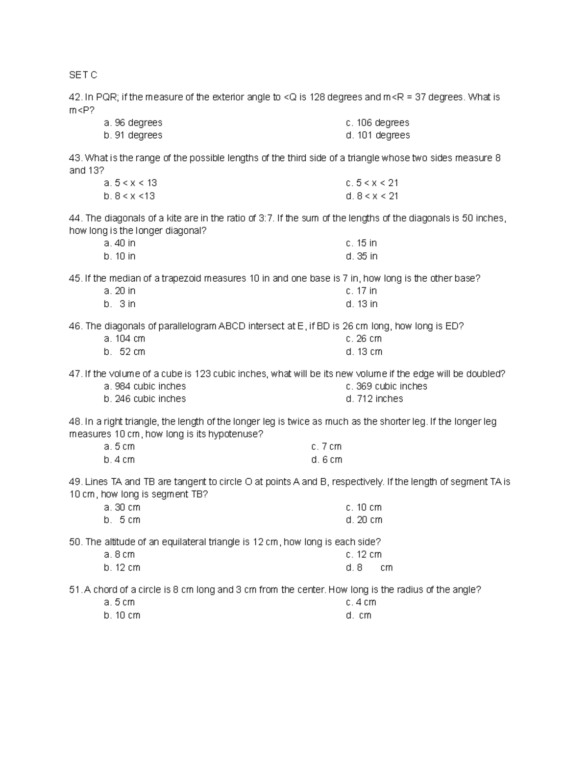 Board questionnaire (SET C) - SET C In PQR; if the measure of the ...