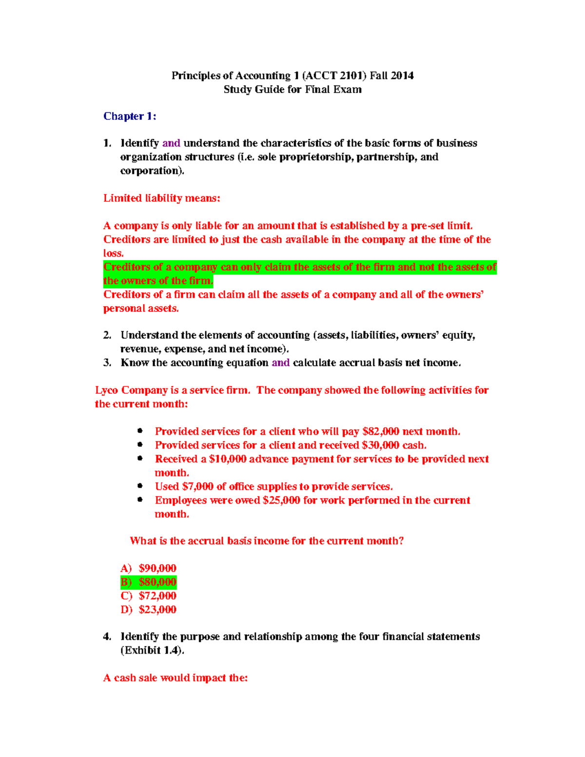 Sgf - Summary Prin Of Acct I - Principles Of Accounting 1 (ACCT 2101 ...