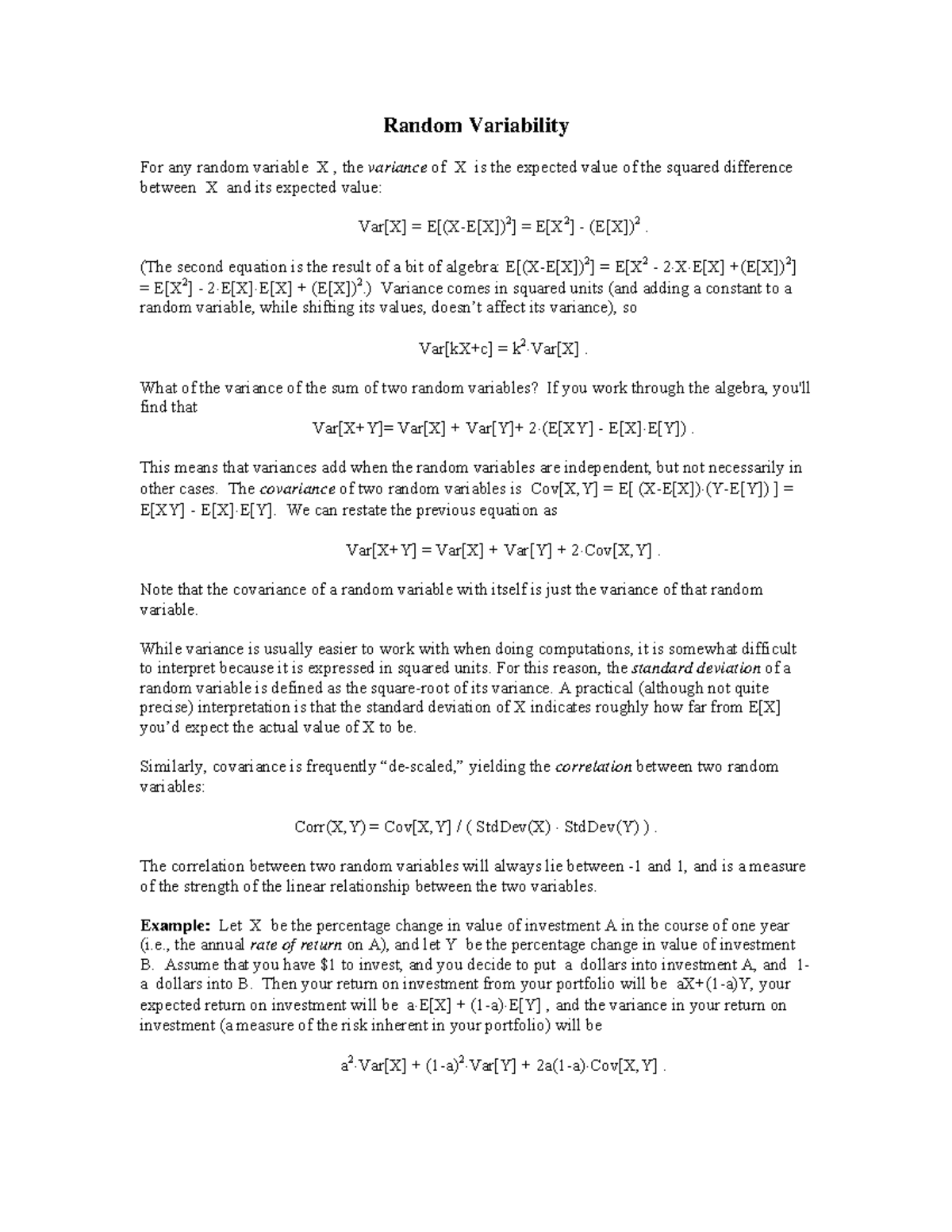 Notes 4 Random variability - Random Variability For any random variable ...