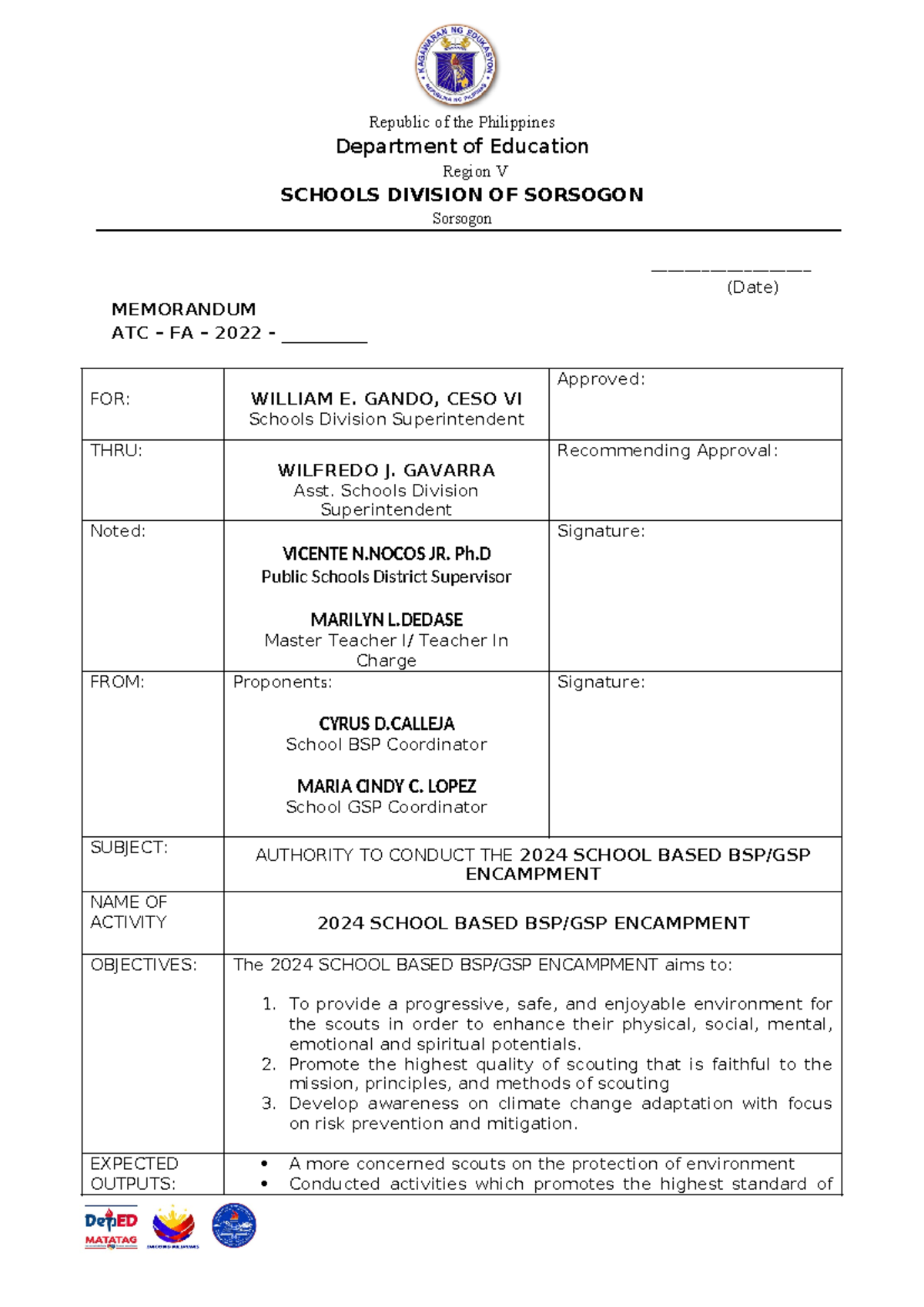 TRAINING OF SCOUTS - Republic of the Philippines Department of ...