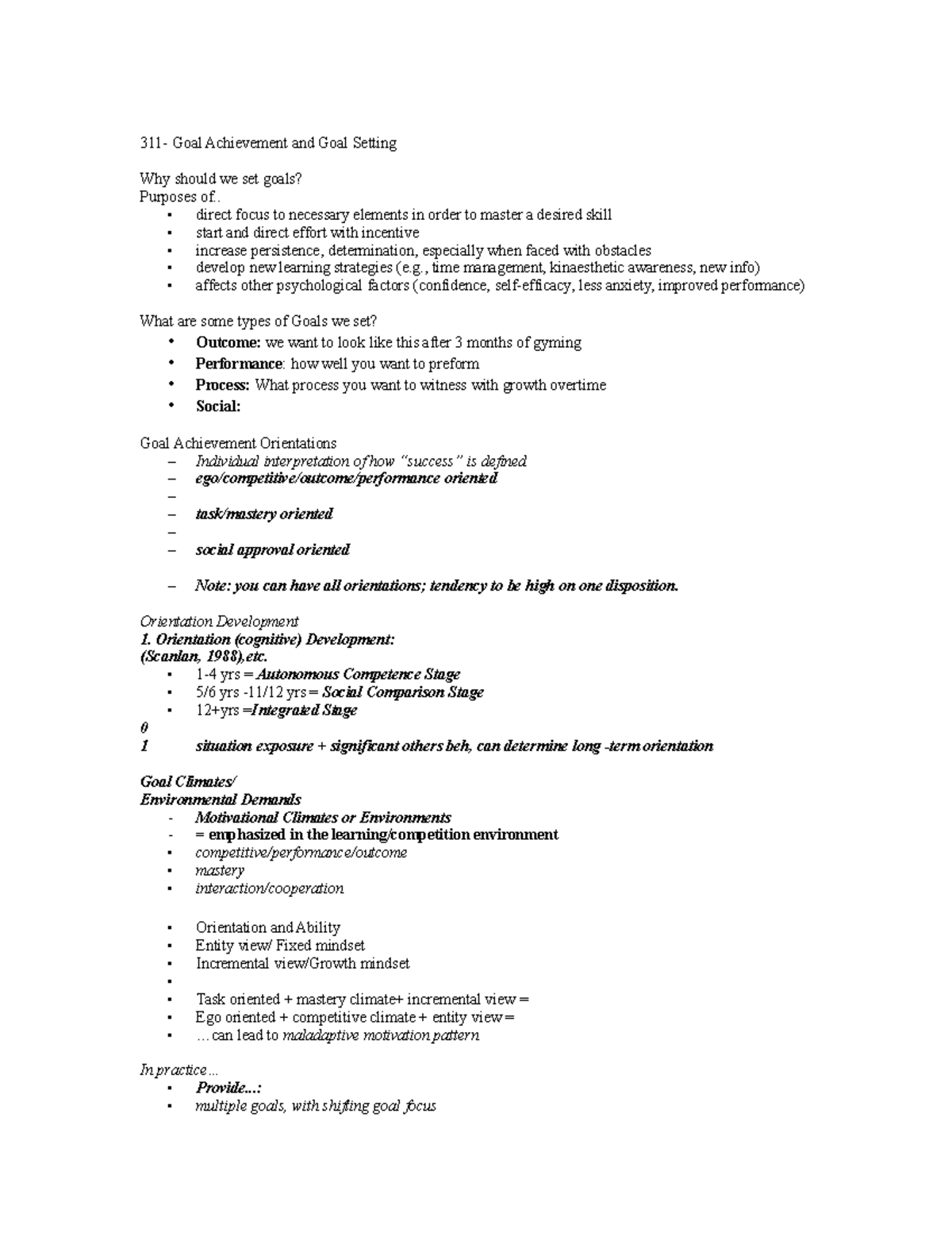 Notes - goal setting-1 - 311- Goal Achievement and Goal Setting Why ...