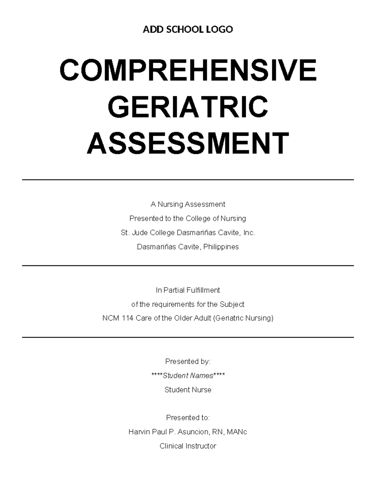 Comprehensive- Geriatric- Assessment - ADD SCHOOL LOGO COMPREHENSIVE ...