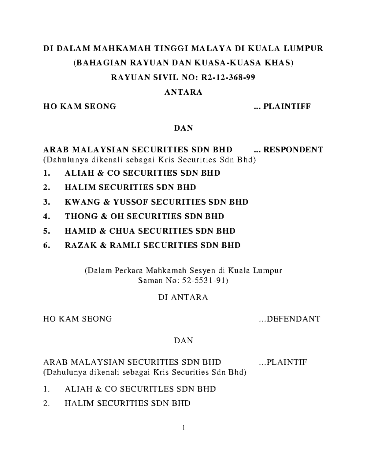 Ho Kam Seong Case Duty Of Care Di Dalam Mahkamah Tinggi Malaya Di Kuala Lumpur Bahagian Rayuan Studocu