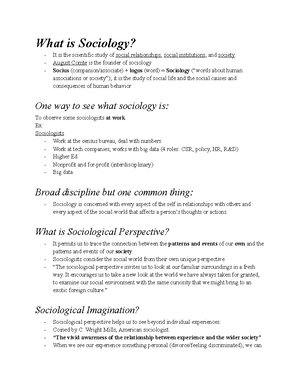 Sociology Lecture 2 (note-taker notes) - Sociology Lecture 2 (note ...