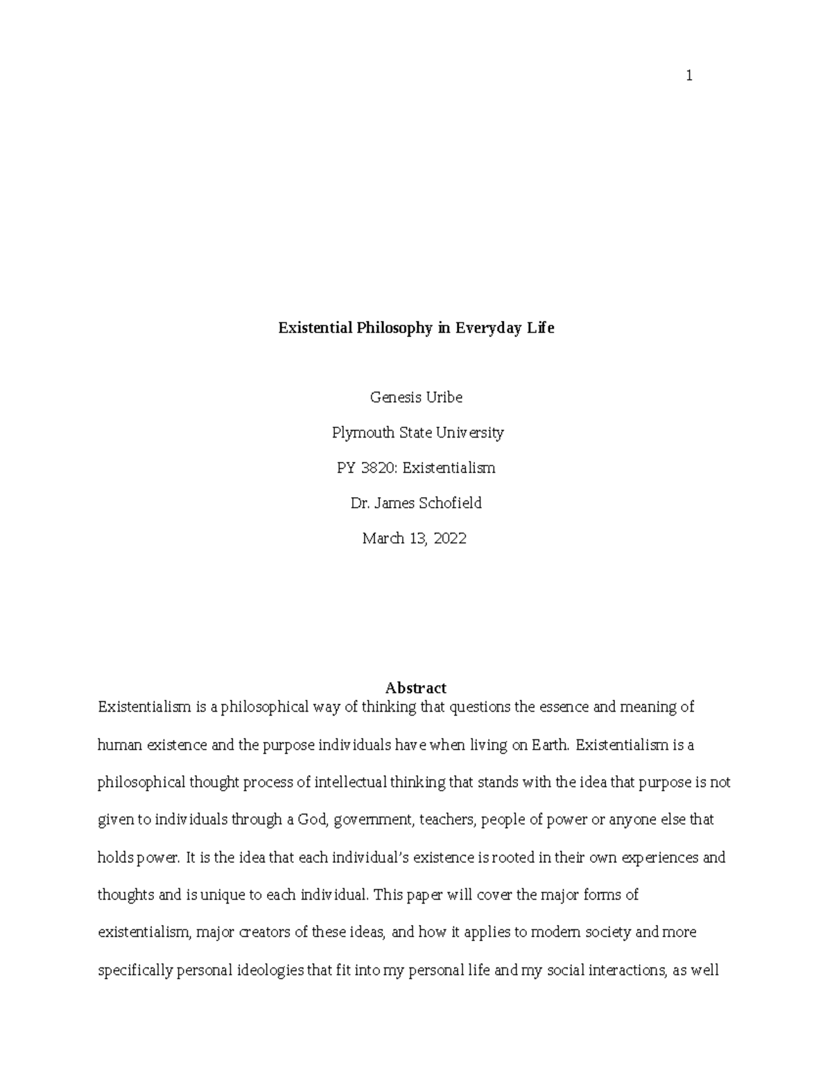 Midterm Essay Existentialism - Existential Philosophy in Everyday Life ...