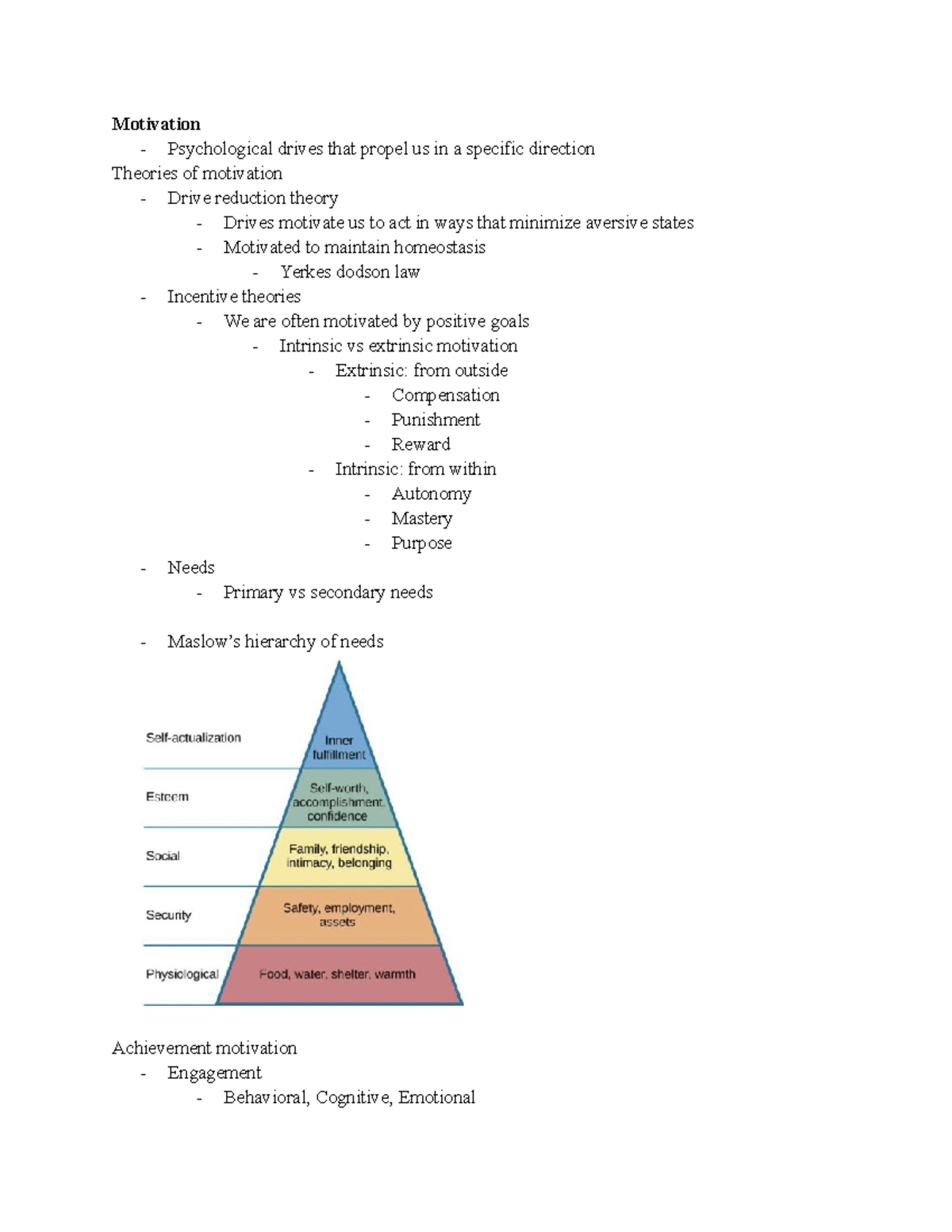 Unit 3 notes - Motivation - Psychological drives that propel us in a ...