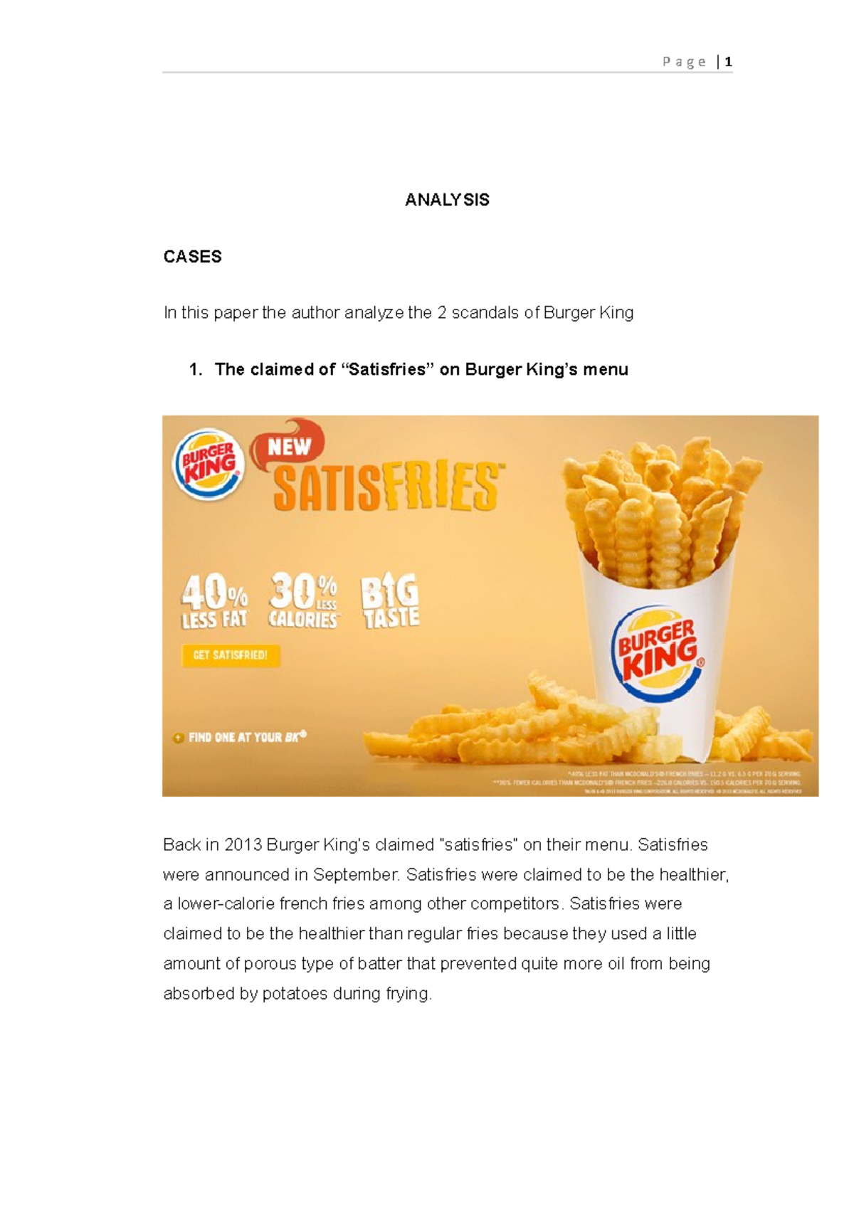 literature review of burger king