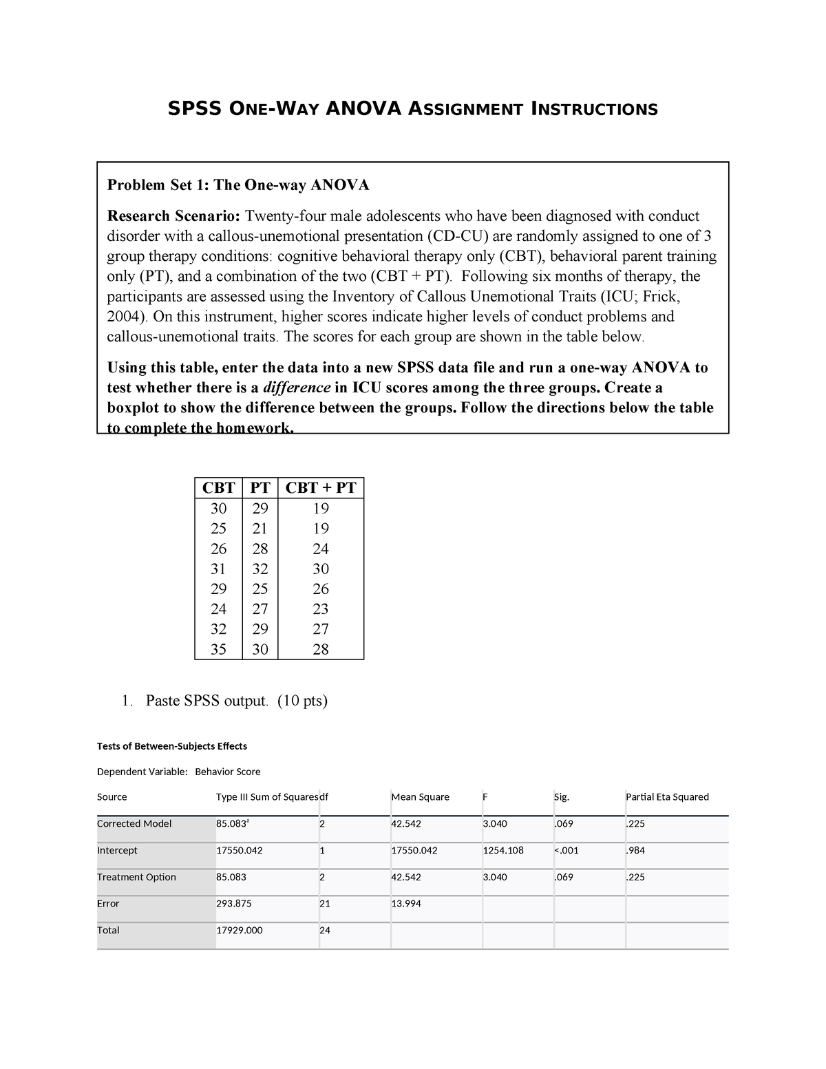 spss one way anova assignment instructions