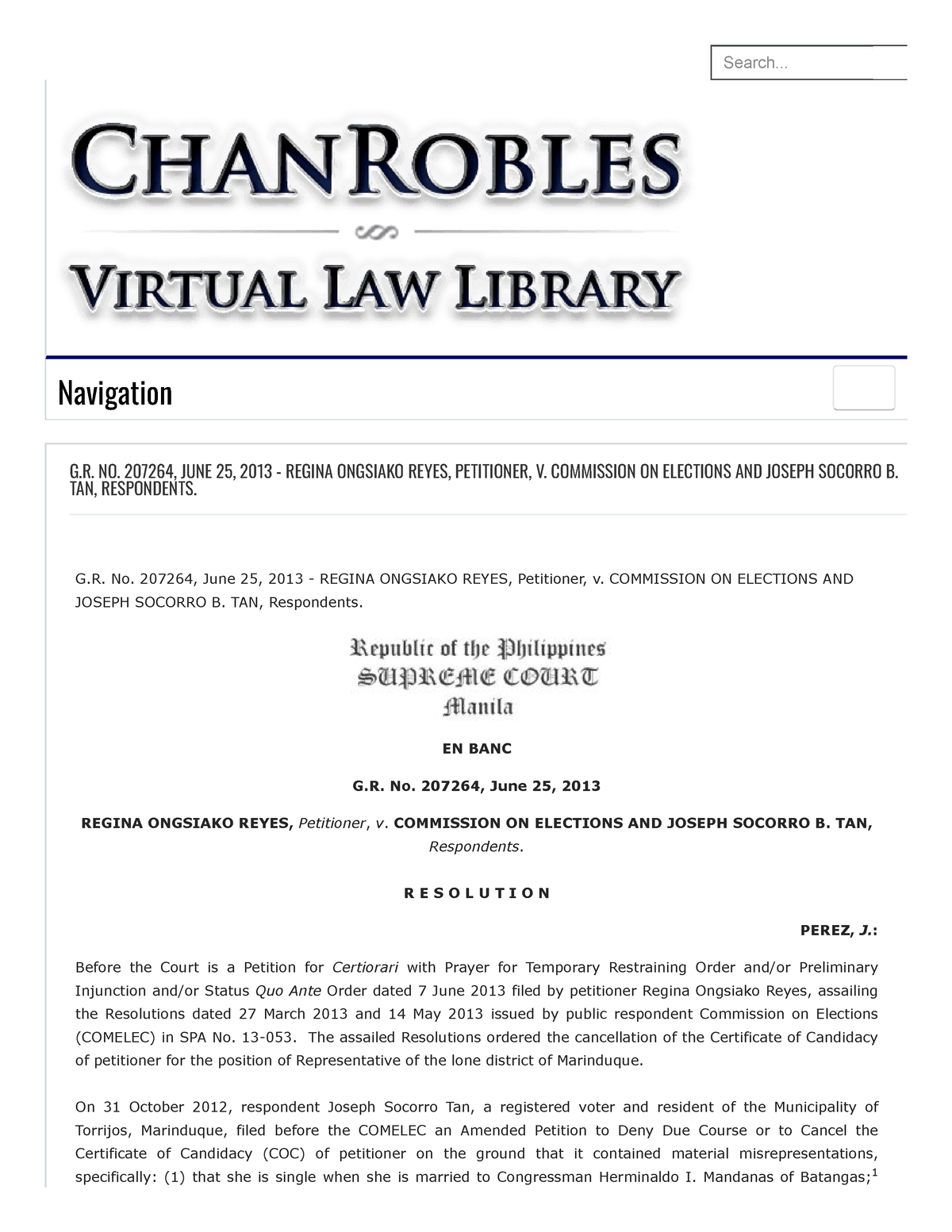 2. Reyes VS Commision ON Election - Search... G. NO. 207264, JUNE 25 ...