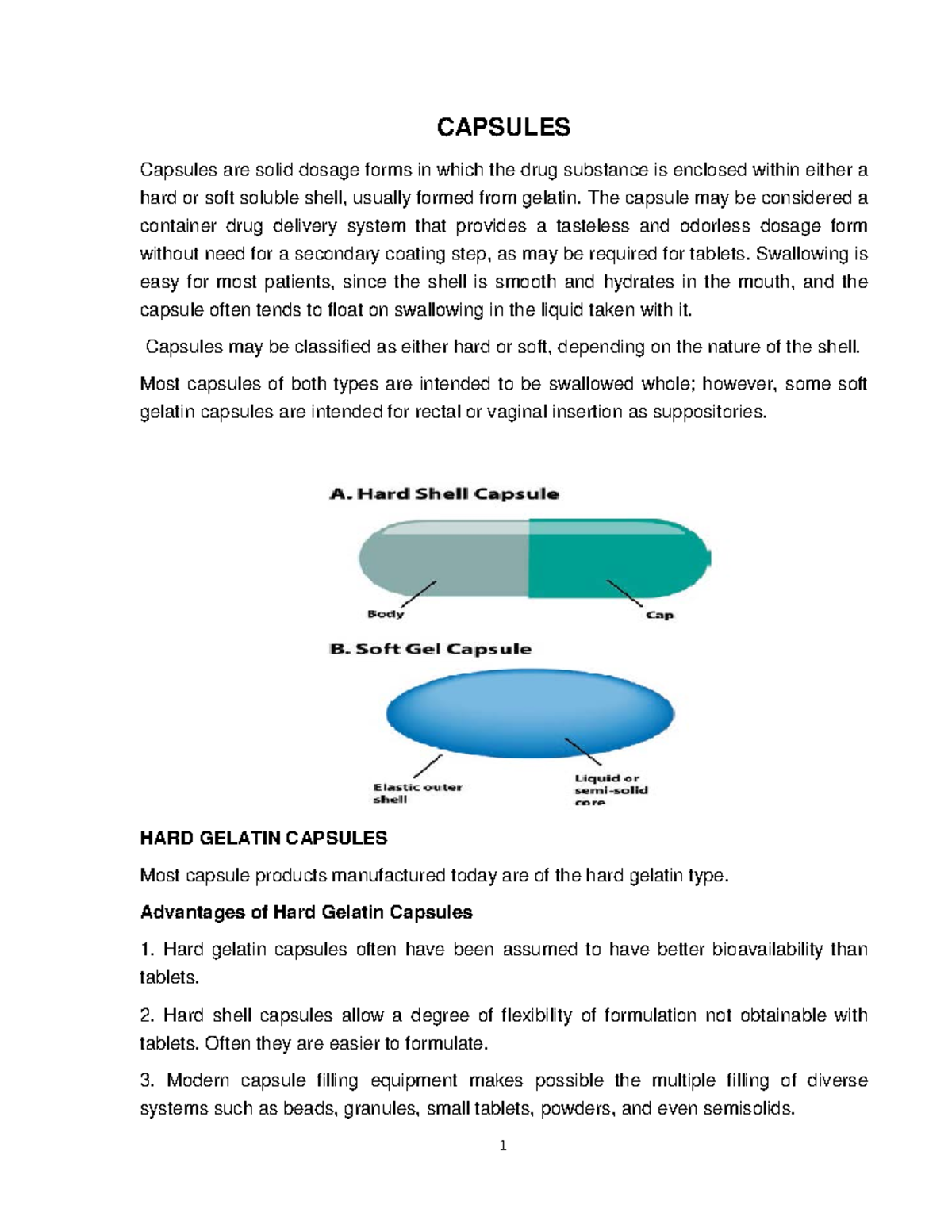 Lecture 4 Capsules - dosage form - CAPSULES Capsules are solid dosage ...