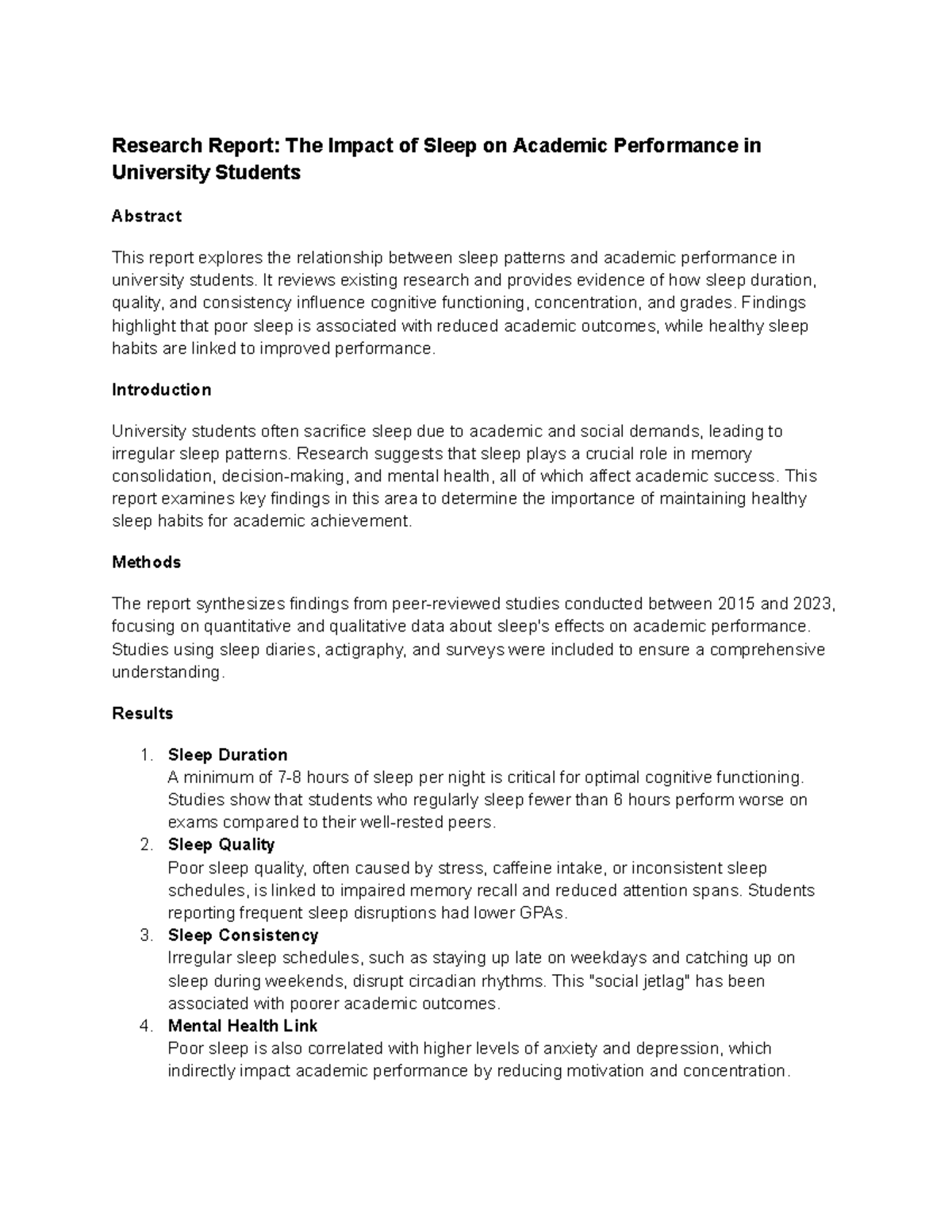 Research Report The Impact of Sleep on Academic Performance in ...