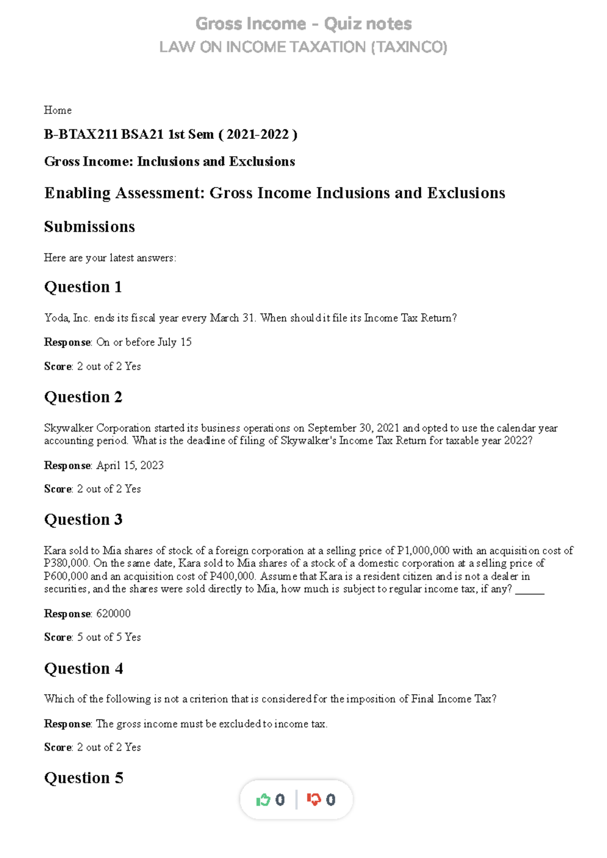 compress Gross Quiz notes LAW ON