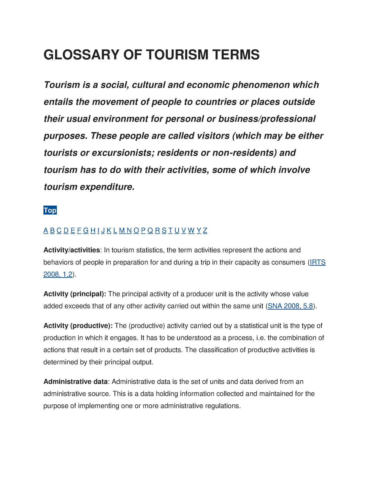 Glossary of tourism terms UNWTO