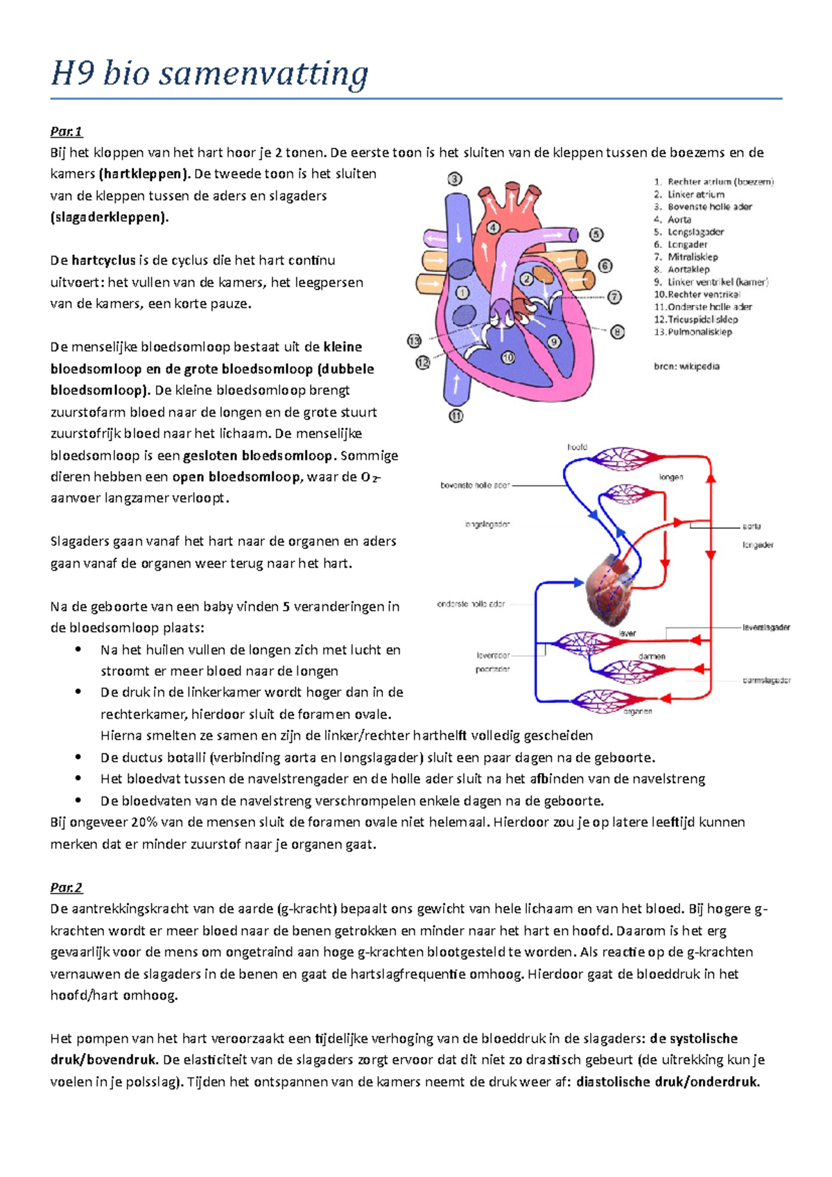 H9 Bio Samenvatting - Bij Het Kloppen Van Het Hart Hoor Je 2 Tonen. De ...