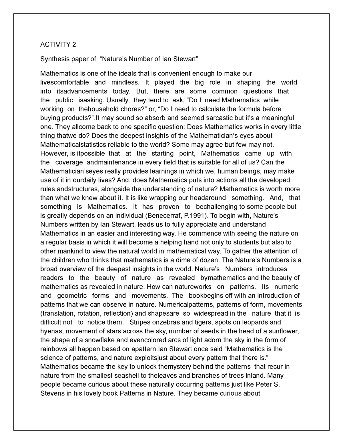 Activity-2-ITD Hernandez - ACTIVITY 2 Synthesis paper of “Nature’s ...