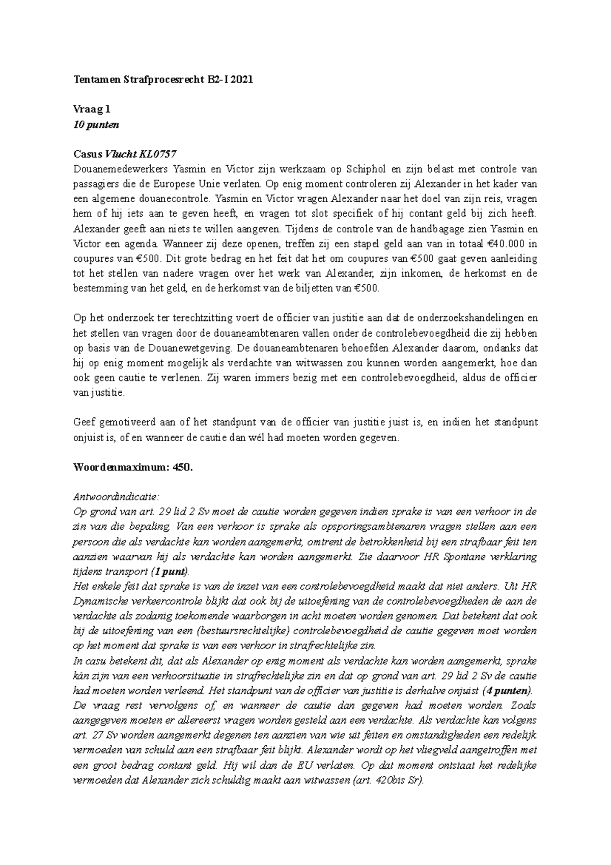 Oefententamen 2021 Incl Modelantwoorden - Tentamen Strafprocesrecht B2 ...