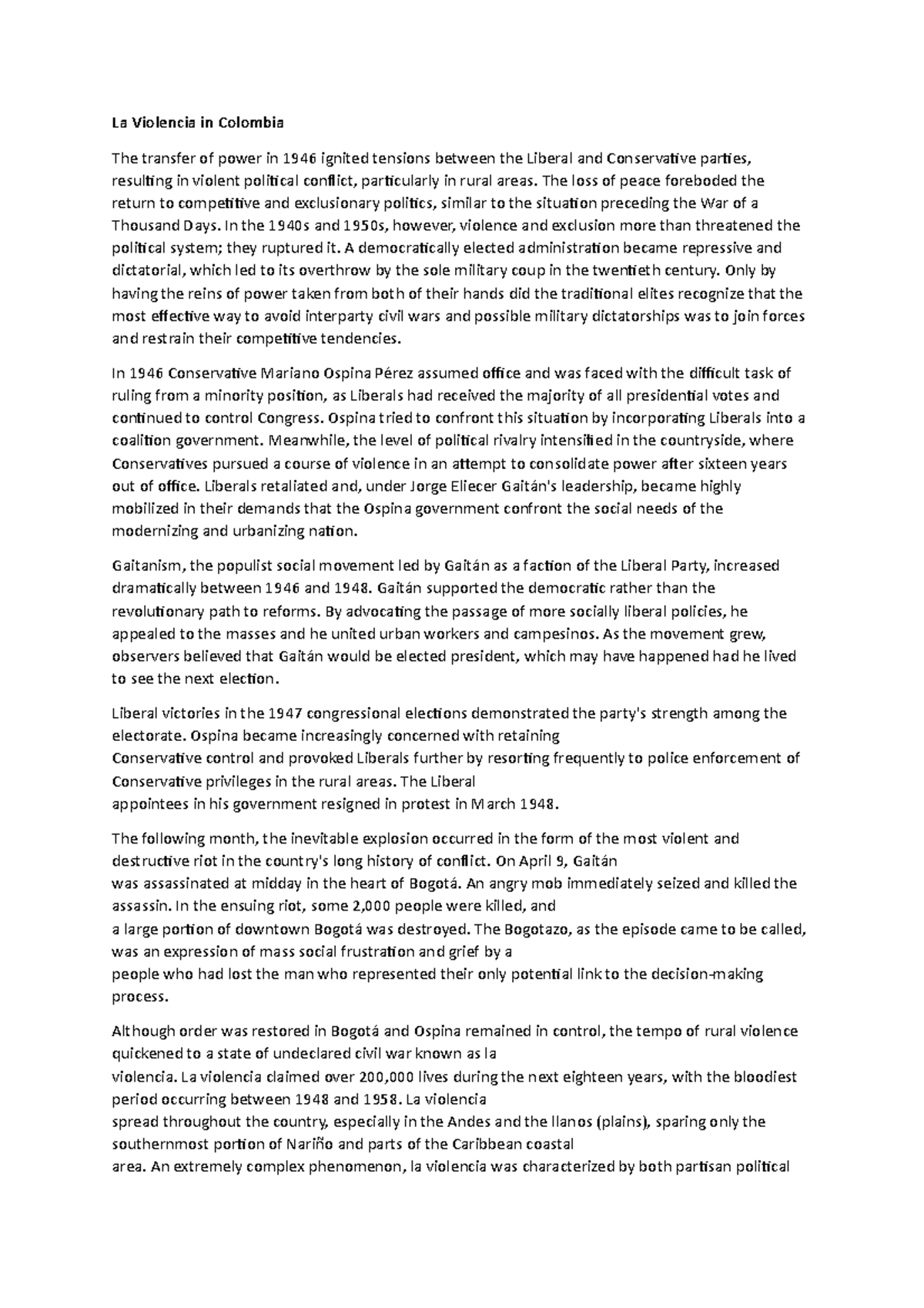 La Violencia in Colombia - The loss of peace foreboded the return to ...