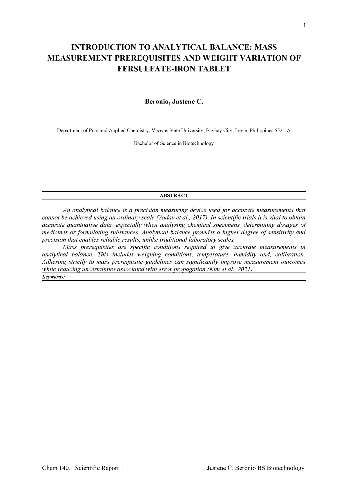 Introduction TO Analytical Balance INTRODUCTION TO ANALYTICAL BALANCE