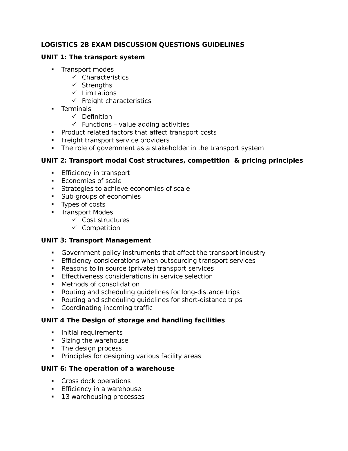 EXAM Guideline - LOGISTICS 2B EXAM DISCUSSION QUESTIONS GUIDELINES UNIT ...