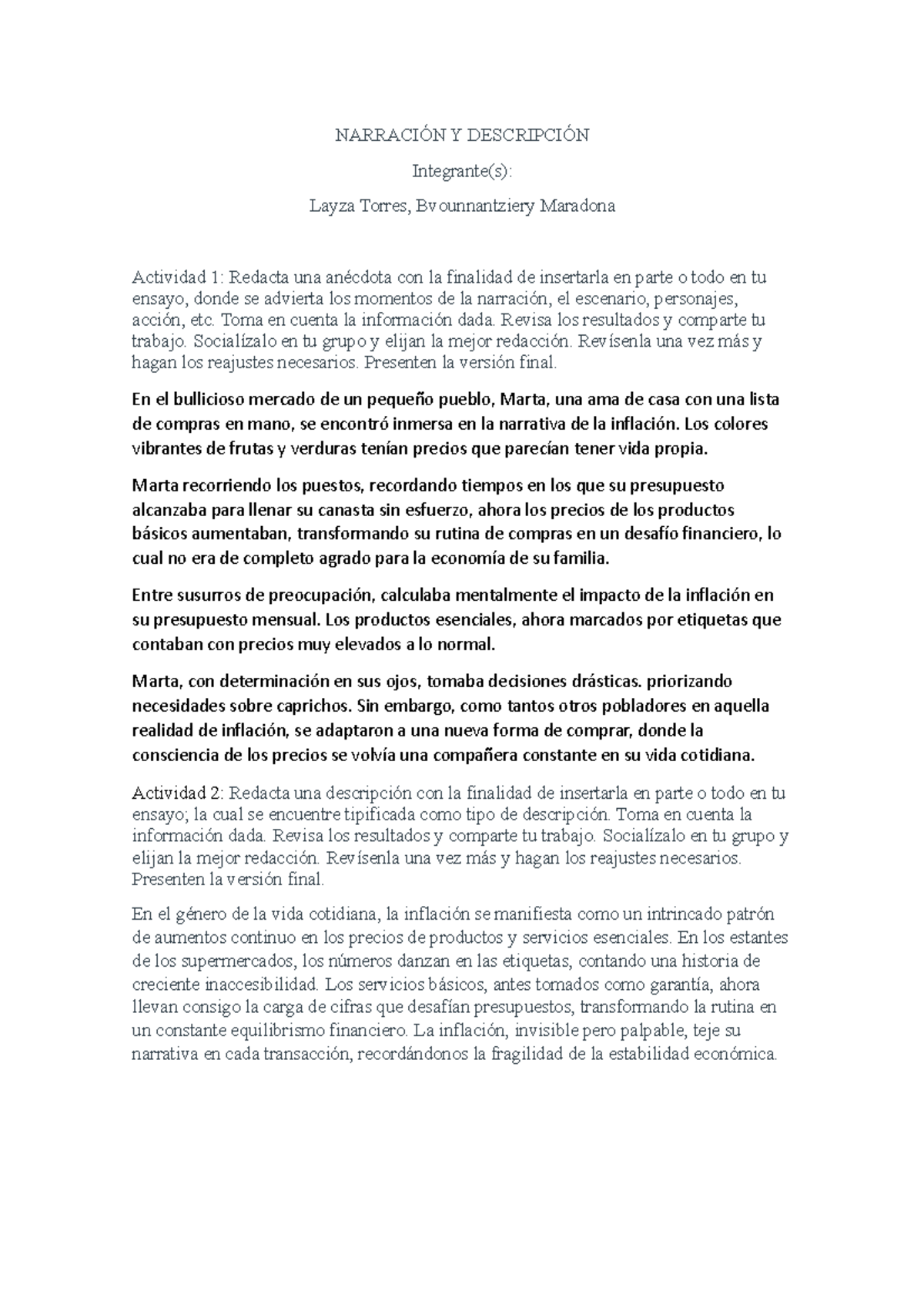 Trabaja sesión 5 Narración y Descripción1 NARRACIÓN Y DESCRIPCIÓN