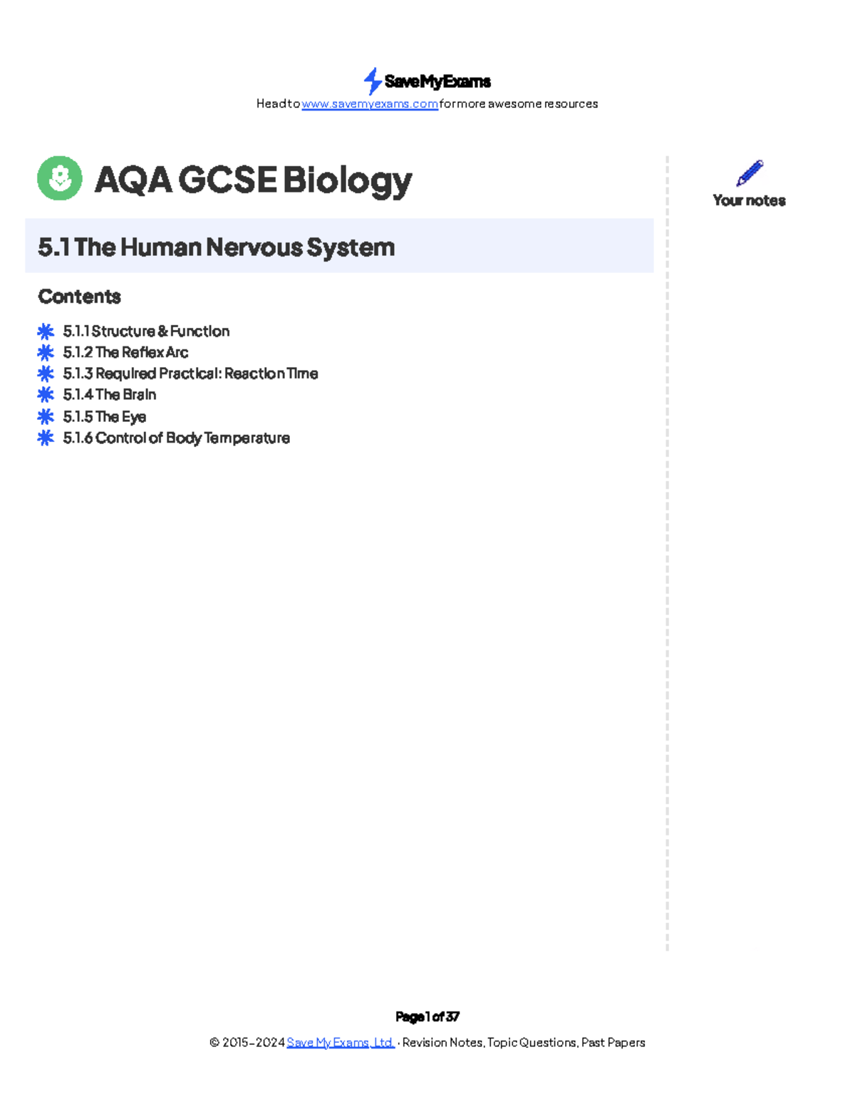 44h34sRS5p IJ 8GBG - Page 1 of 37 AQA GCSE Biology 5 The Human Nervous ...