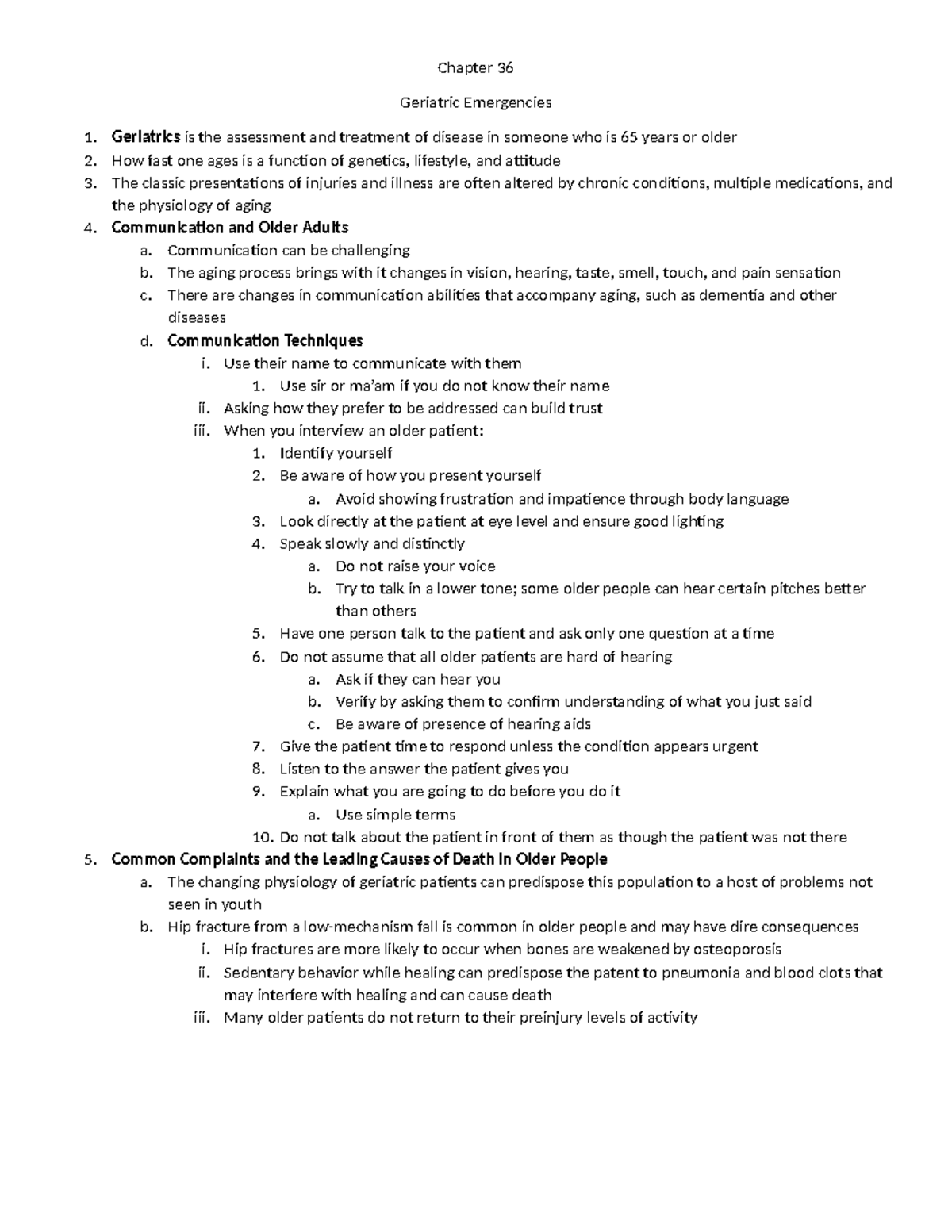 Chapter 36 (geriatric emergencies) notes - Chapter 36 Geriatric ...