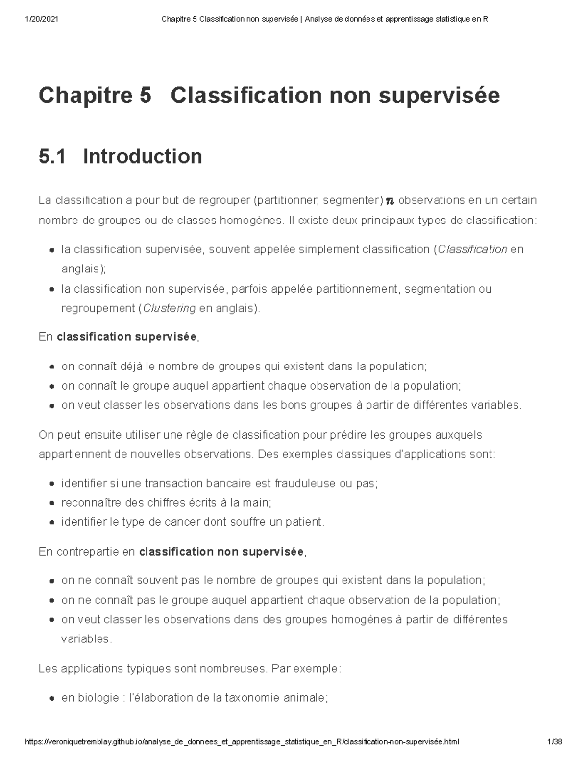 Chapitre 5 Classification non supervisée Analyse de données et ...