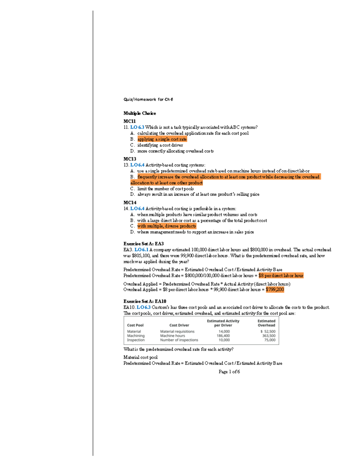 Chapter 6 Problem Set - Quiz/Homework for Ch 6 Multiple Choice MC 11 ...