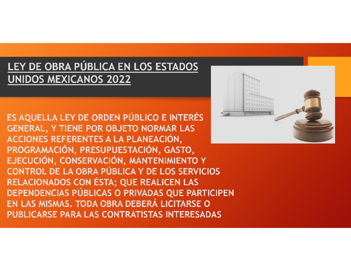 Ley de Obra Pública 2022 - Arquitectura Empresarial - Studocu