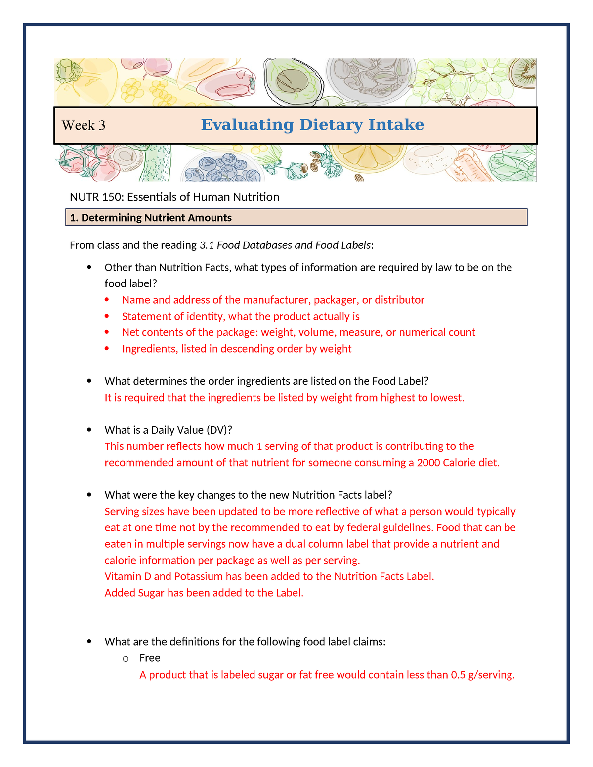 Week 3 Study Guide - NUTR 150: Essentials Of Human Nutrition ...