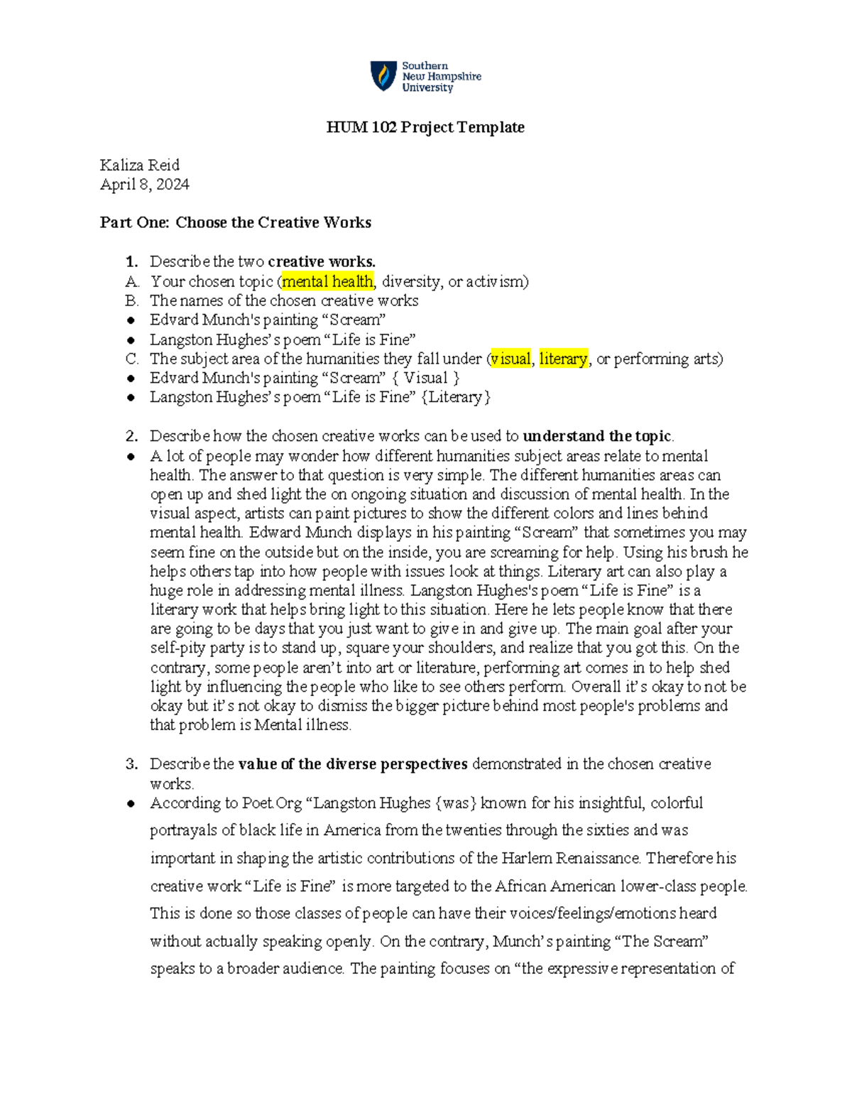 HUM 102 Final Project Template - HUM 102 Project Template Kaliza Reid ...