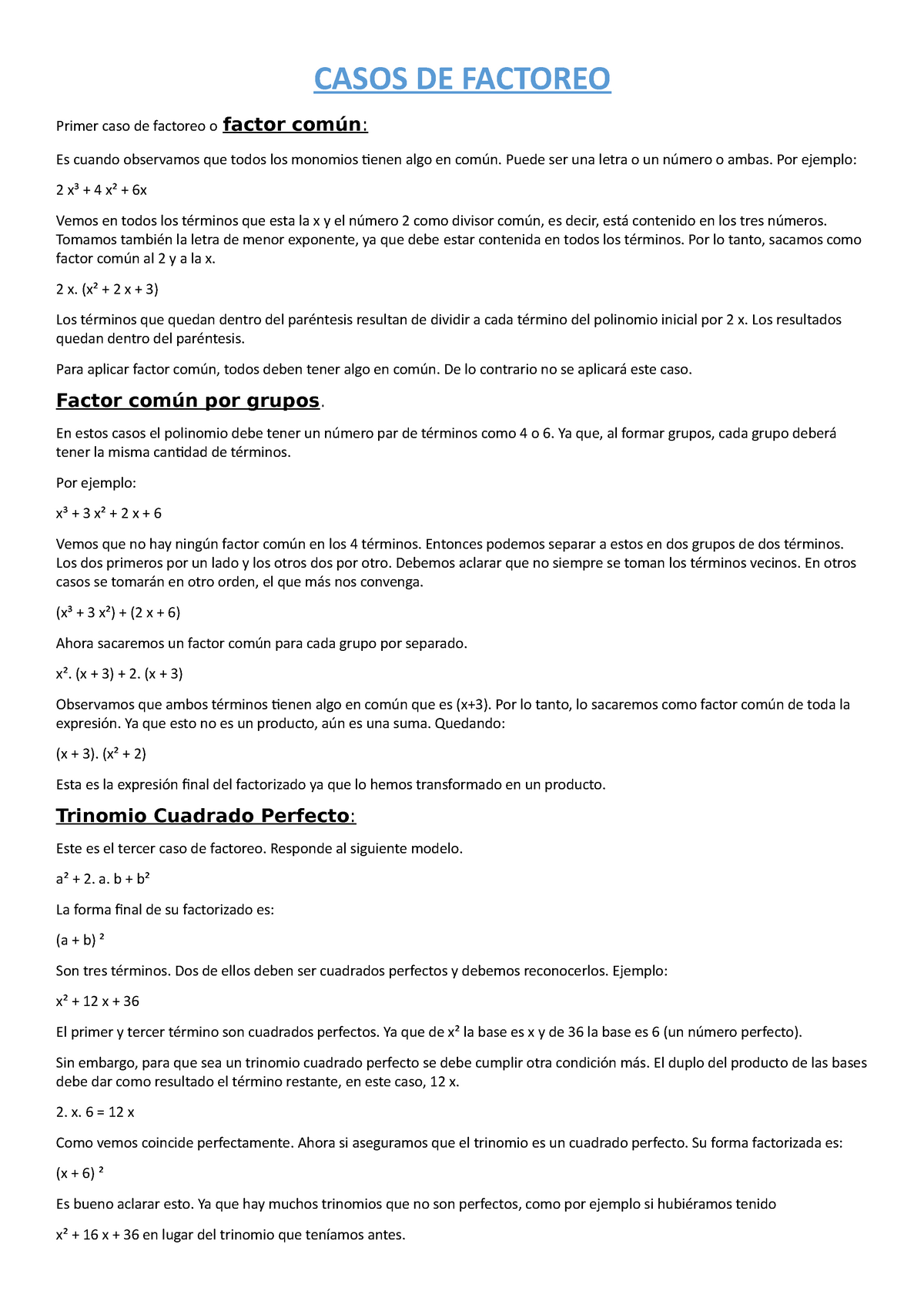 Casos DE Factoreo - Ejemplos - CASOS DE FACTOREO Primer Caso De ...