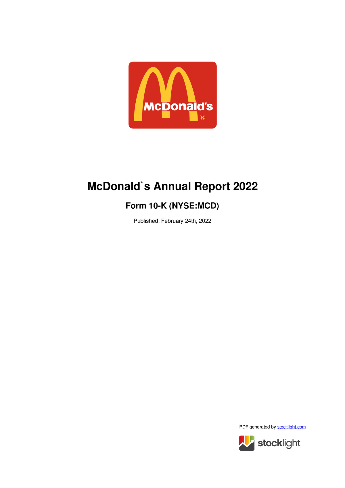 Nyse Mcd 2022 10K 22671248 - McDonald`s Annual Report 2022 Form 10-K ...