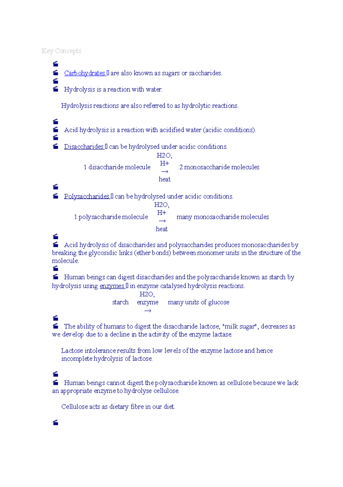 Key Concepts Key Concepts Carbohydrates ﾧ are also known as sugars or