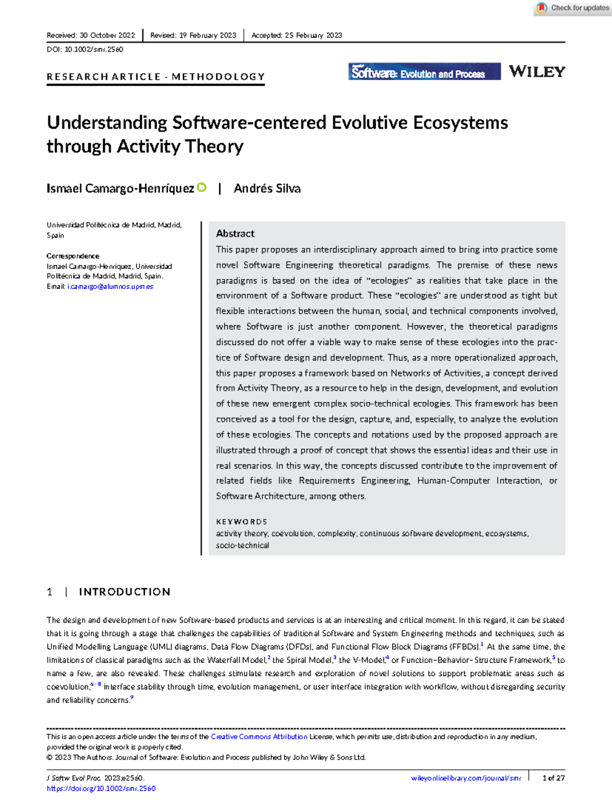 J Software Evolu Process - 2023 - Camargo‐Henr quez - Understanding ...