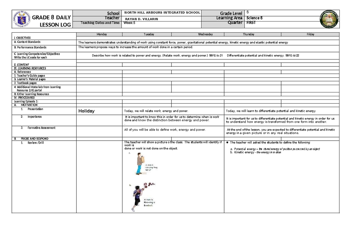 445522462 DLL Science 8 Q1 Week5 - GRADE 8 DAILY LESSON LOG School ...
