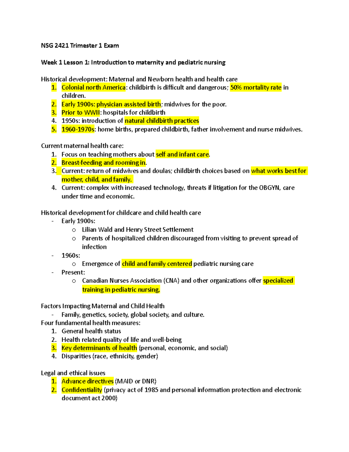 Trimester 1 Exam Theory exam notes NSG 2421 Trimester 1 Exam Week 1