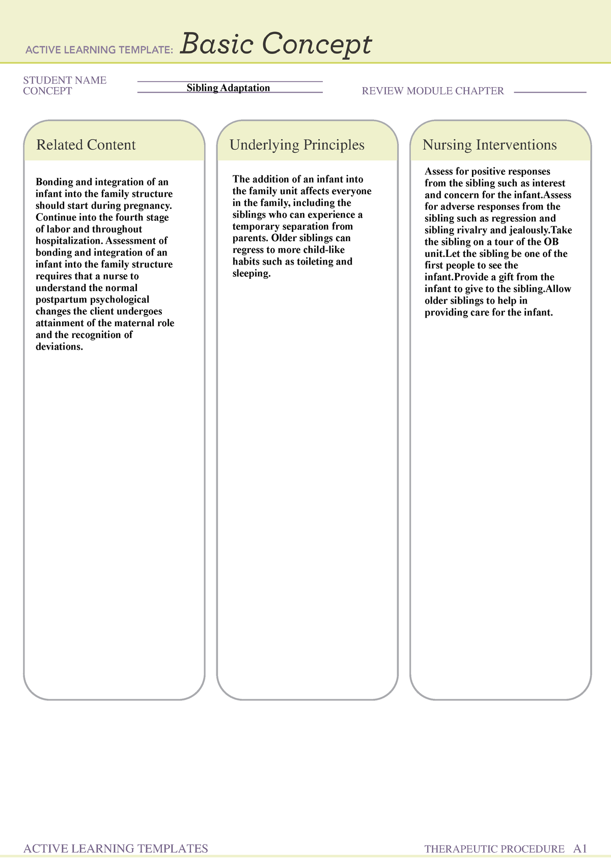 Sibling Adaptation - NUR 223 - STUDENT NAME CONCEPT REVIEW MODULE ...