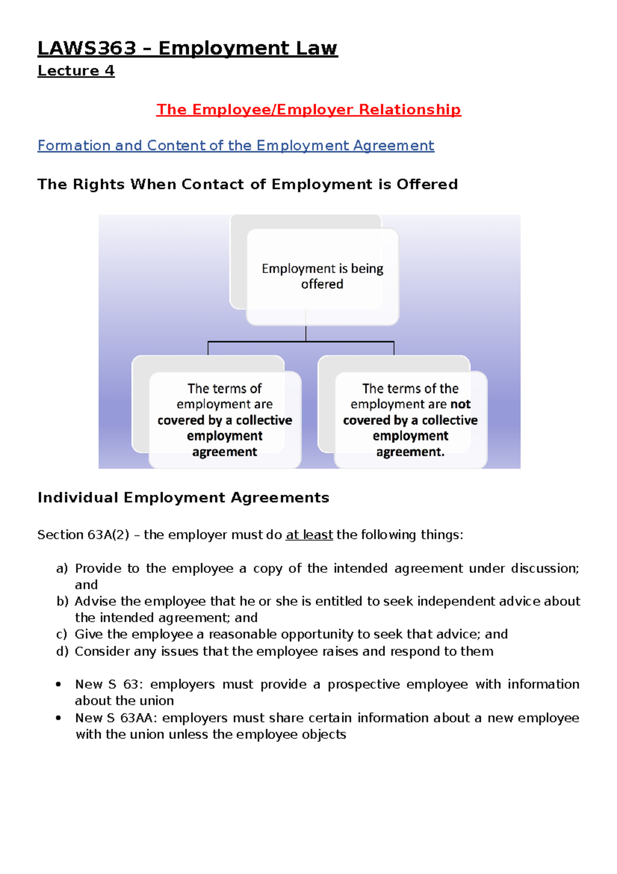 L4 Notes - L4 - LAWS363 – Employment Law Lecture 4 The Employee ...
