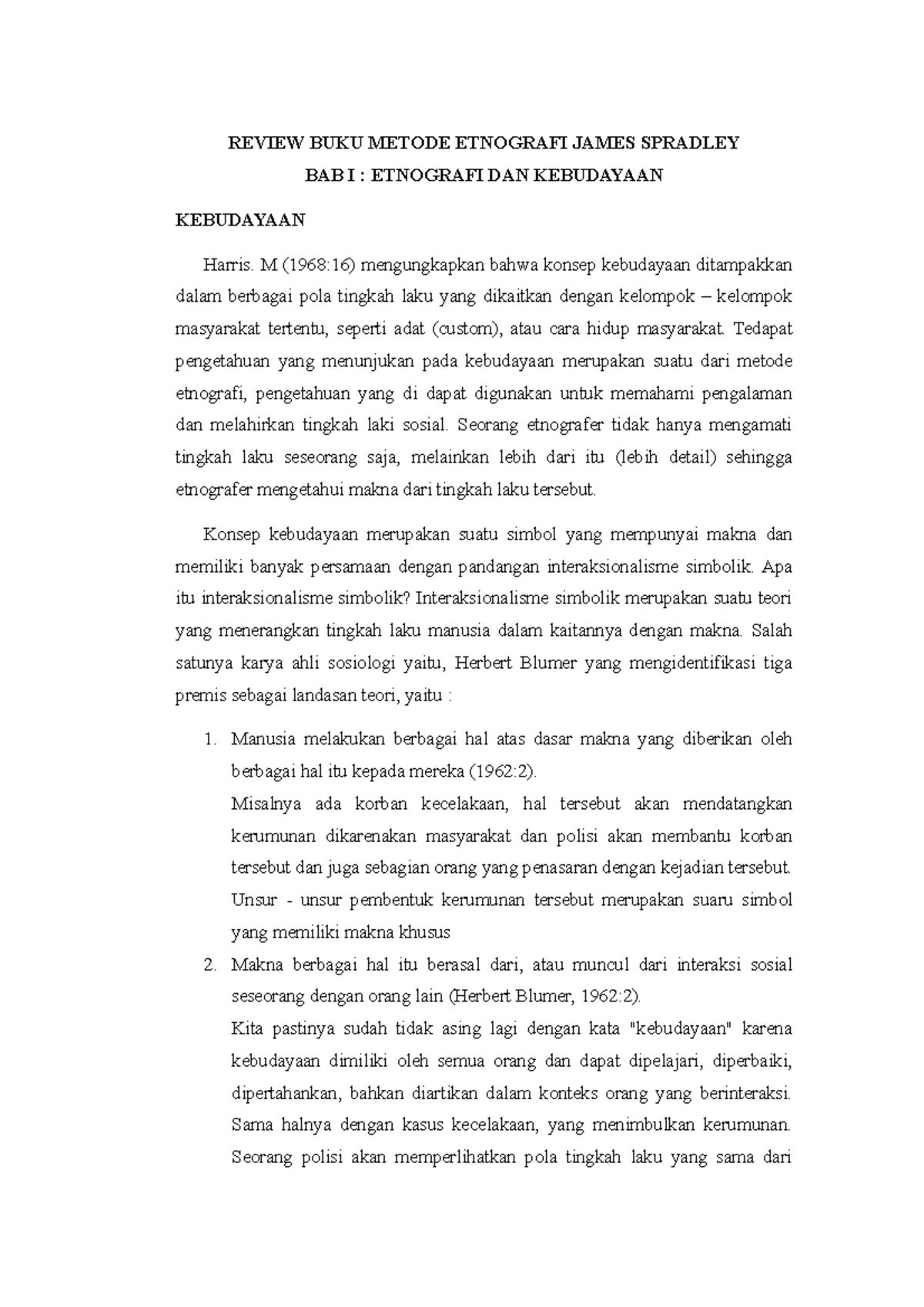 Resume Buku James review buku mengenai metoda etnografi karya jame