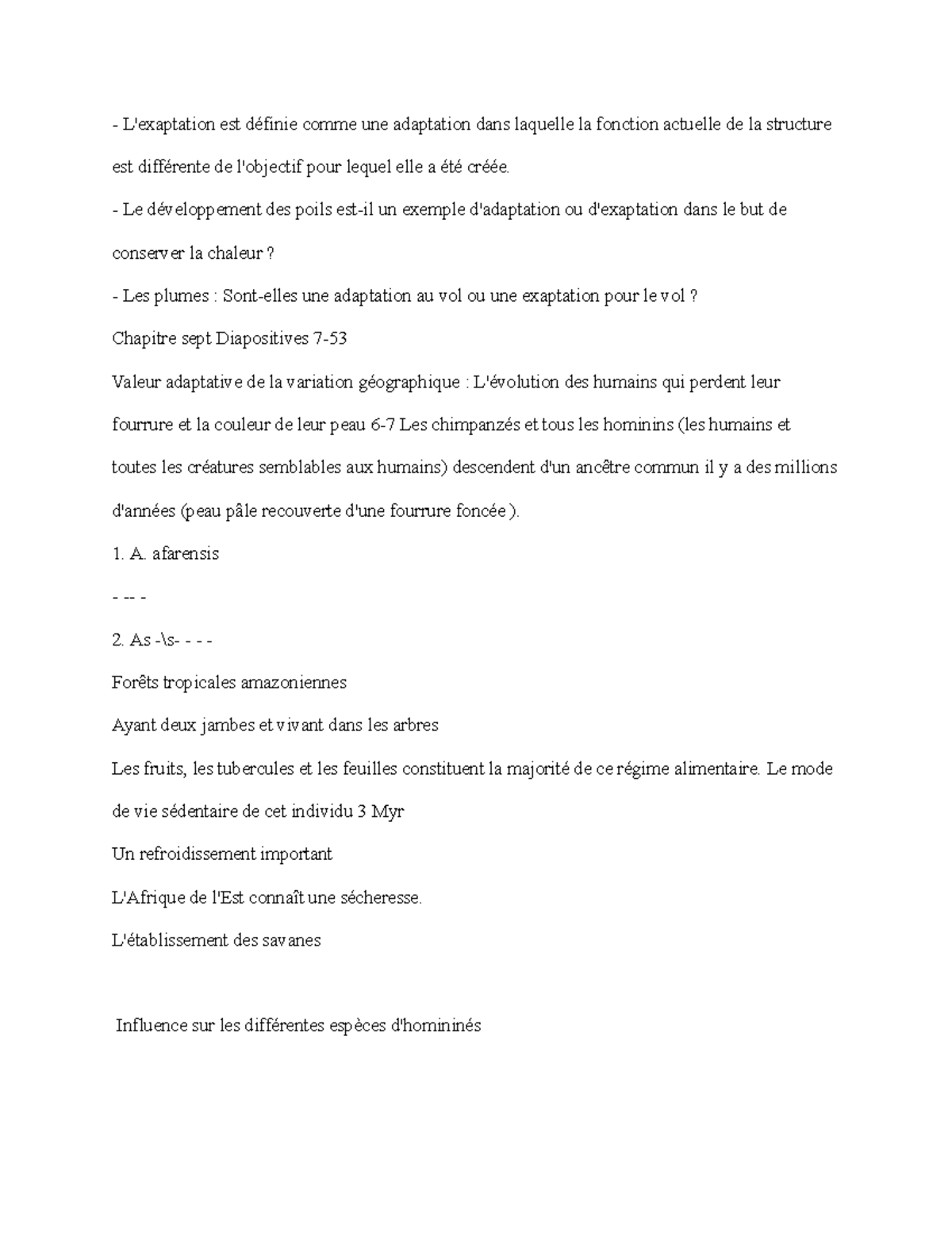 BIO 1530 Revue Finale-5 - L'exaptation est définie comme une adaptation ...