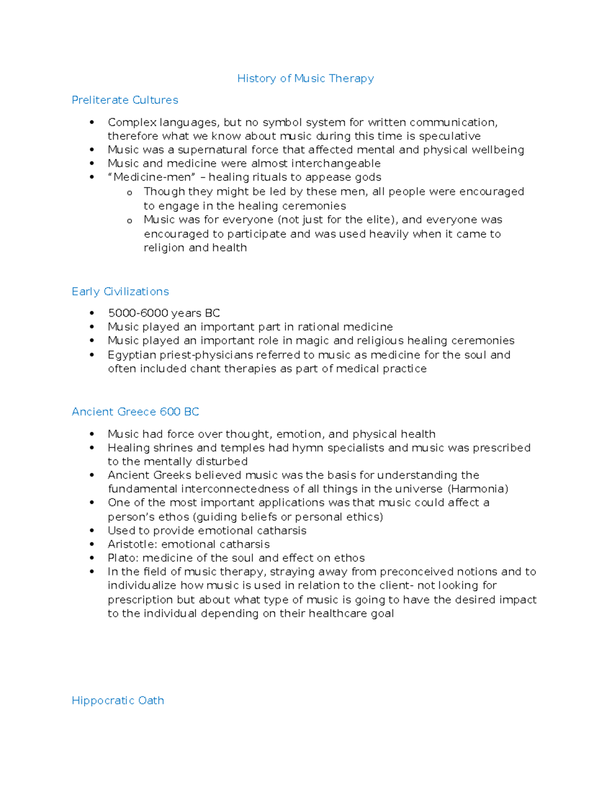 2 History of Music Therapy History of Music Therapy Preliterate