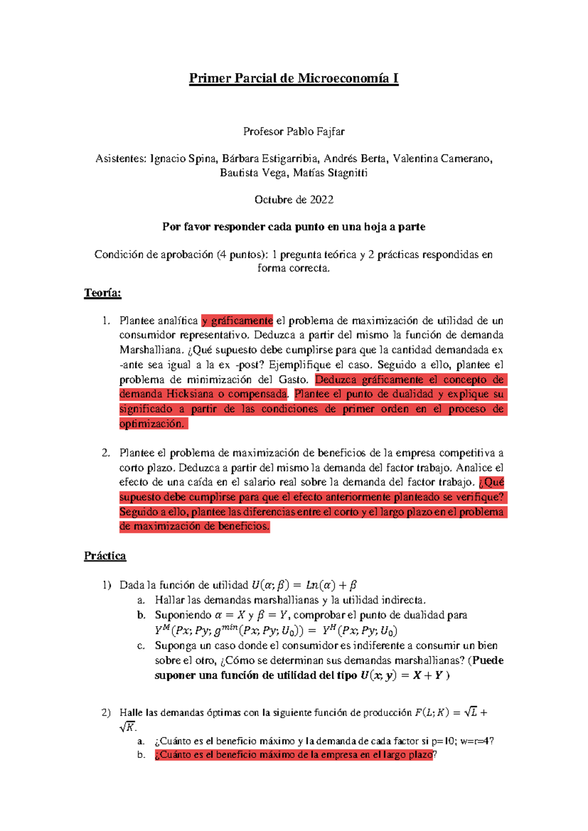 Micro 1 1P 2C 2022 - primer parcial - Primer Parcial de Microeconomía I ...