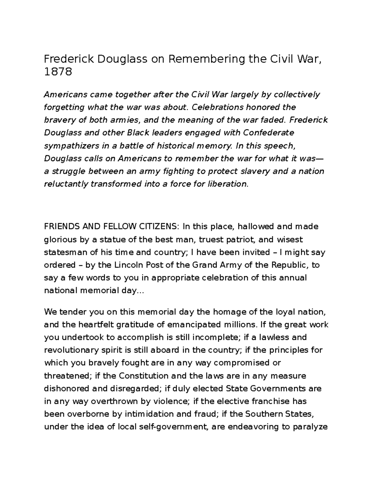 Frederick Douglass Remembering the Civil War - Celebrations honored the ...