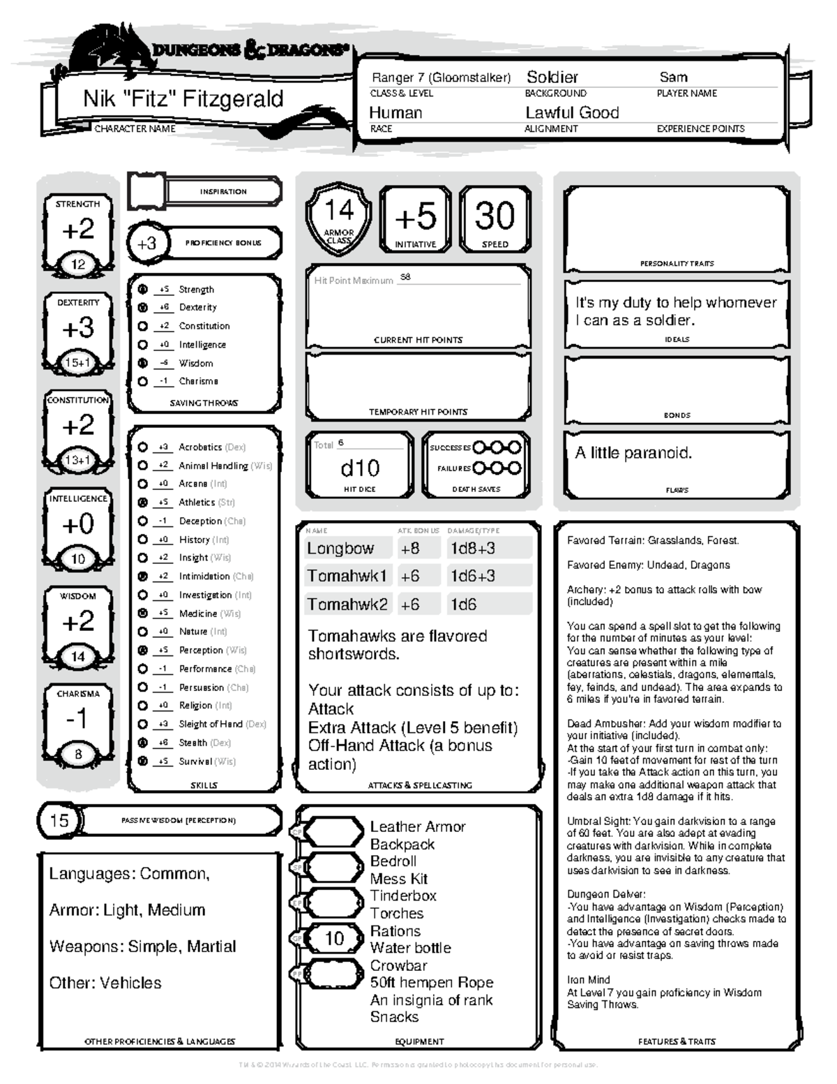 Nik-Level-7 - personal character sheet - ####### RACE ####### CLASS ...