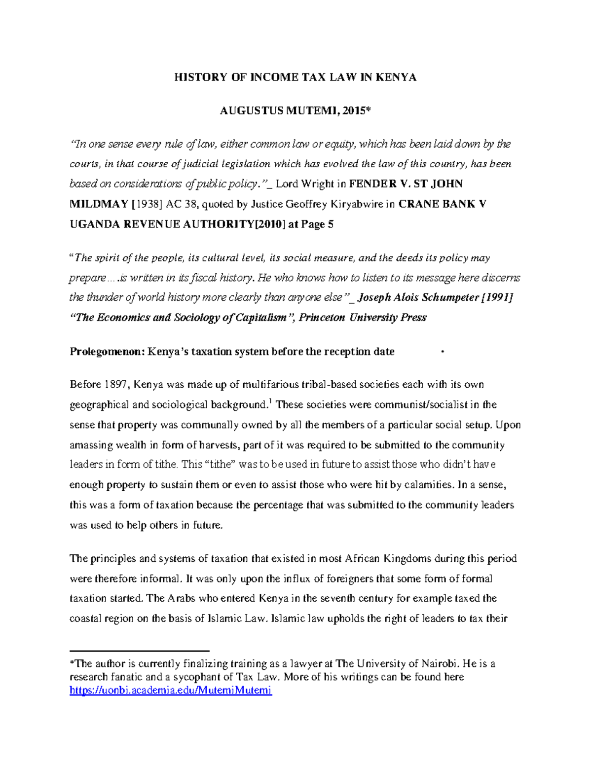 History of Tax Law in Kenya HISTORY OF TAX LAW IN KENYA