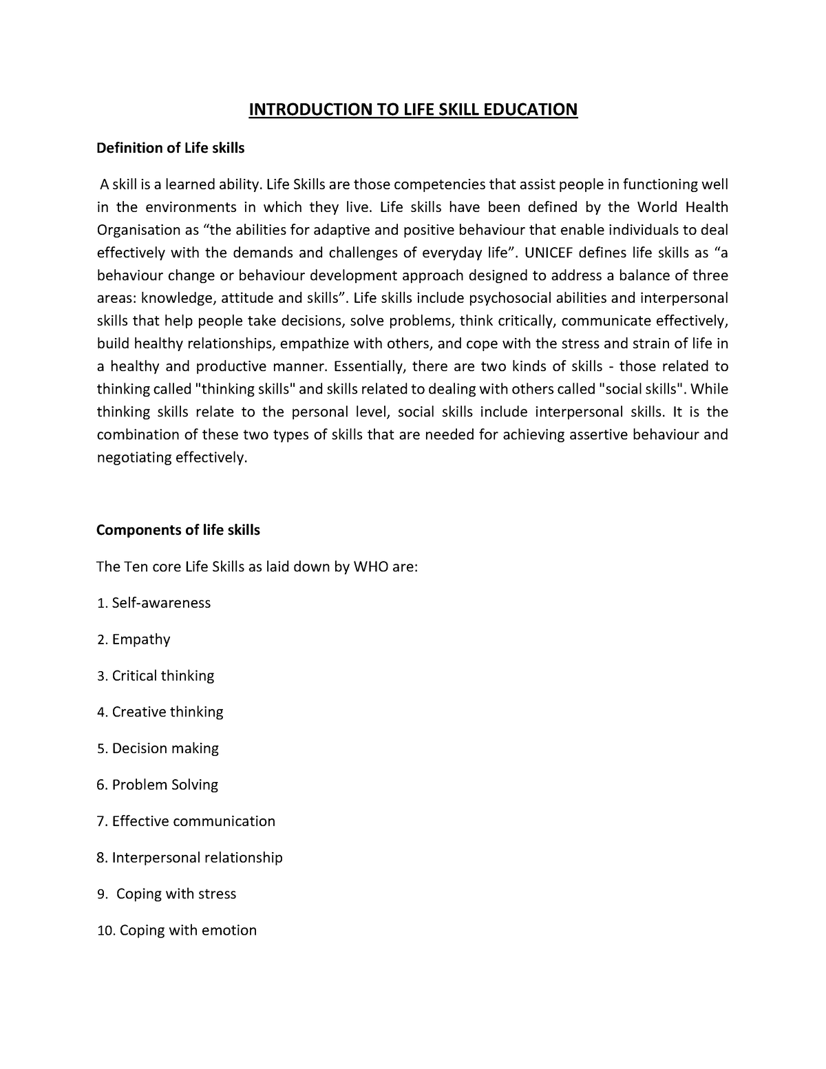 phd thesis on life skills education