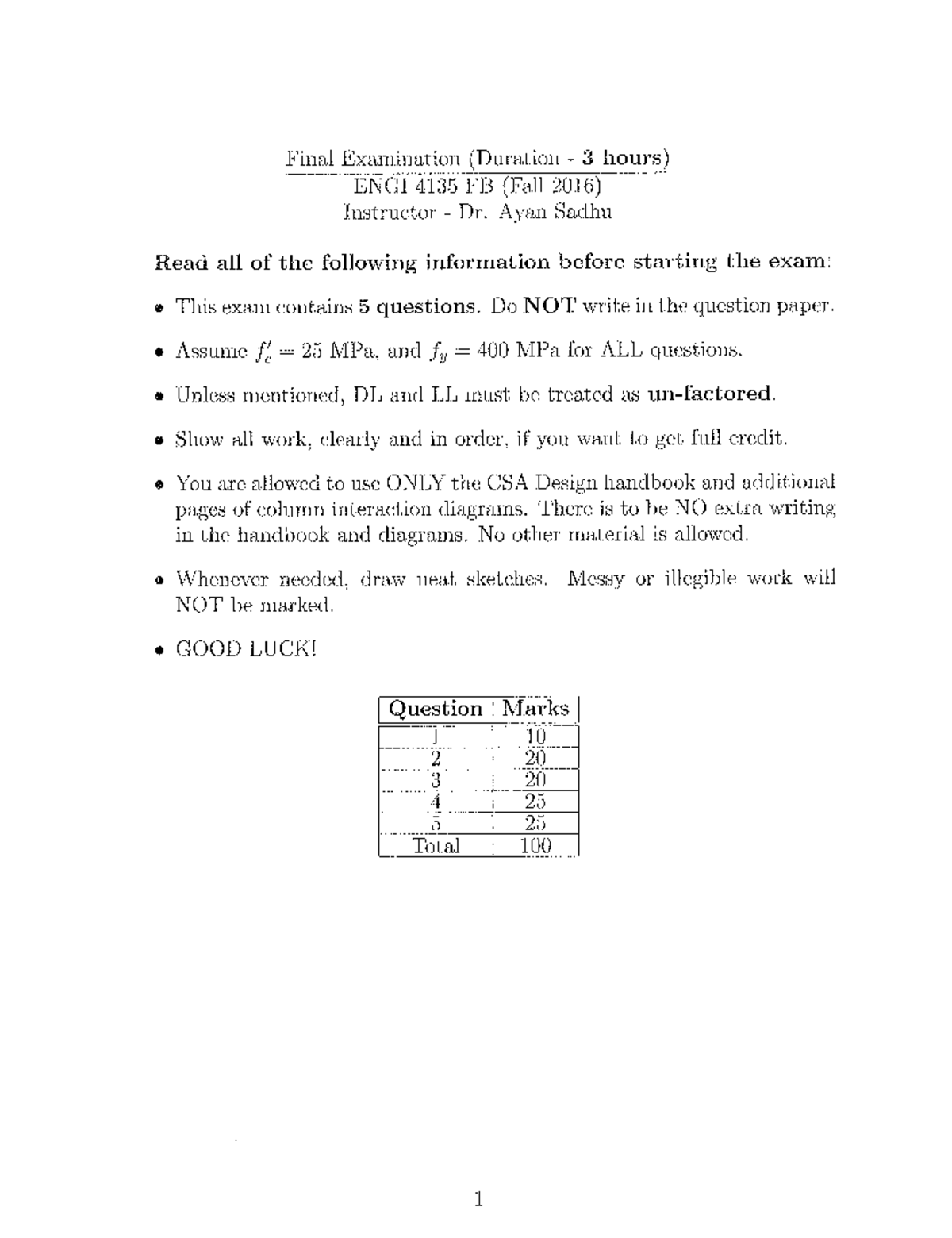 Final Exam December 2016 Questions Final Examination Duration 3 Final Exam December 2016 Questions Final Examination Duration 3