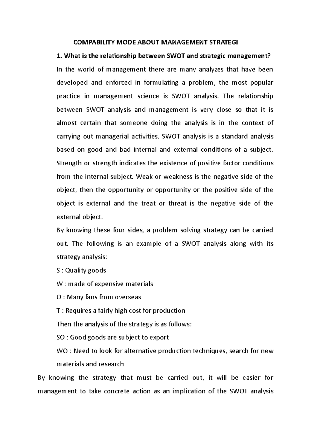 Studocu Management - The SWOT analysis method is the right tool to find ...